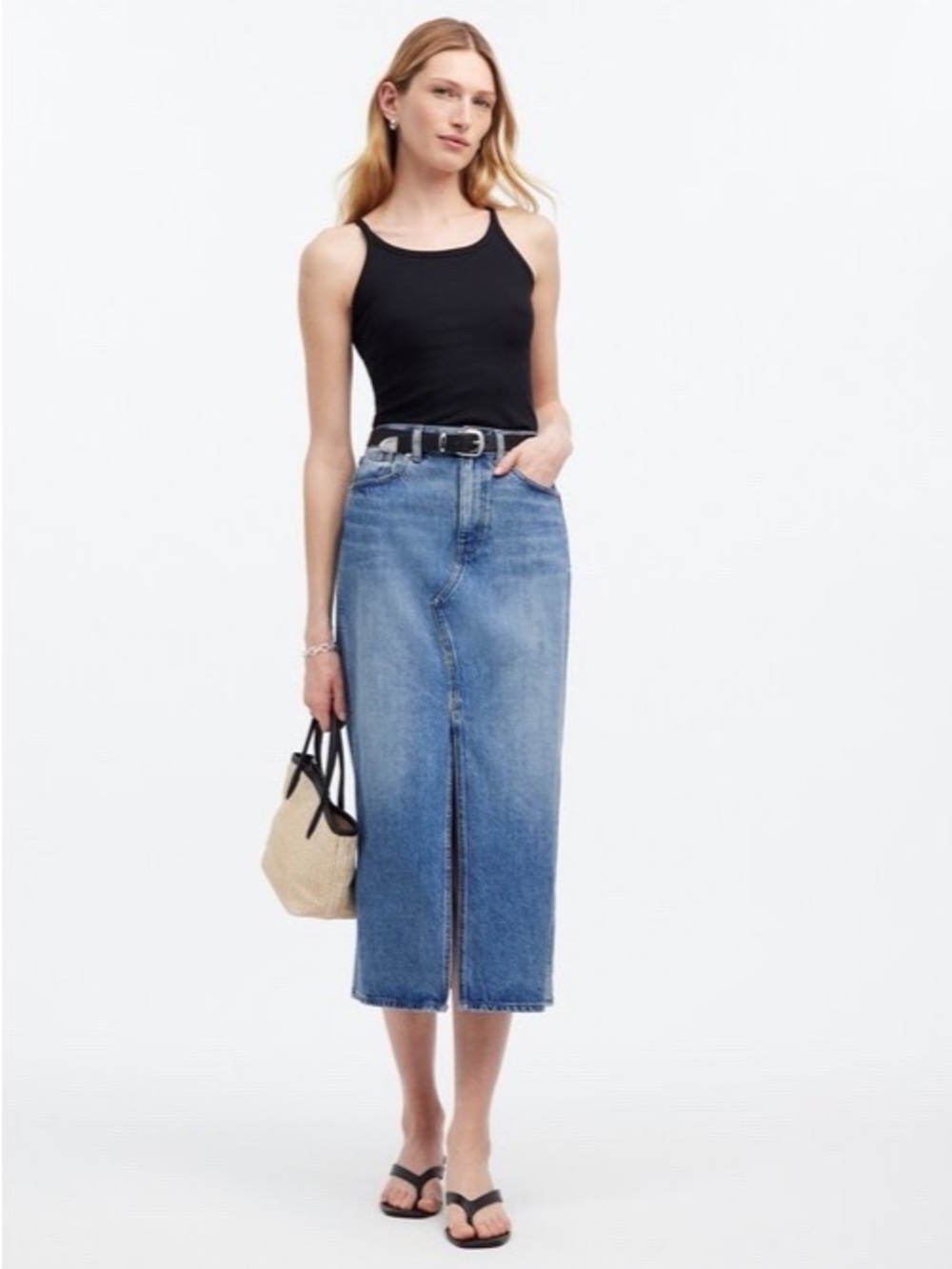 Madewell the Rilee Denim Midi Skirt Front Slit Enmore Wash High-Rise 90's 29